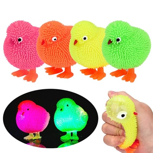 Yokawe Huhn-Tier-Quetschspielzeug, mollige Hühner, LED-Leuchten, sensorisches Spielzeug, Osterkorbfüller Zufällige Farbe von Yokawe