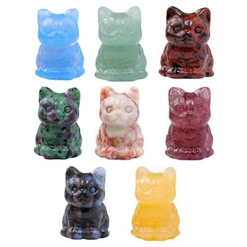 Yokawe Kunstkristallsteine ​​in Katzenform, Quarz-Katzenstatue, glückliche Katze, Kätzchen, natürliche Kristall-Katzenfiguren 8 Farben von Yokawe