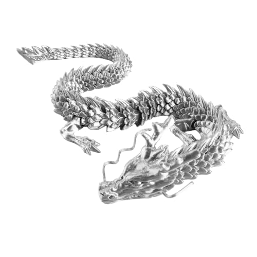 Yokawe Maskottchen-Drachen-Aktionsfigur, 3D-Druck, herkömmliche chinesische Miniatur-Sternzeichen-Maskottchen-Figur, Miniaturen für die Dekoration von Aquarien Silber 45 cm von Yokawe