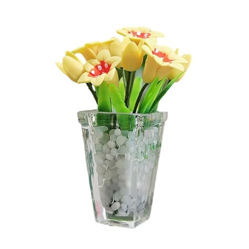 Yokawe Miniatur-Topflilie, Puppenhaus-Pflanzenmodell im Verhältnis 1/12, dekorative Vase im Puppenhaus 1/12 Gelb 2" von Yokawe