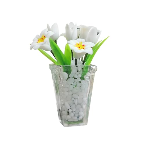Yokawe Miniatur-Topflilie, Puppenhaus-Pflanzenmodell im Verhältnis 1/12, dekorative Vase im Puppenhaus 1/12 Weiß 2" von Yokawe