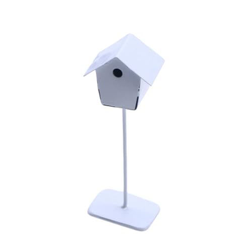Yokawe Miniatur-Vogelhaus aus Metall für 1/12 Puppenhaus, Puppenhaus, Mini-Gartenszene, Feengarten, Mikro-Landschaftszubehör Weiß von Yokawe