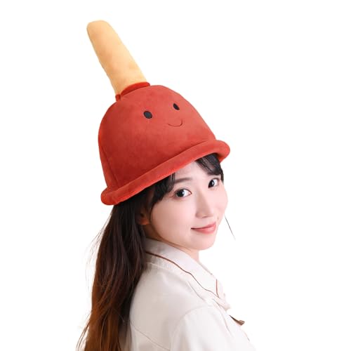 Yokawe WC-Saugnapf, Kostüm-Hut, 34 cm, lustiges Toilettenwerkzeug, Plüsch-Kopfbedeckung, Cosplay-Hut für Erwachsene, ziegelrot von Yokawe