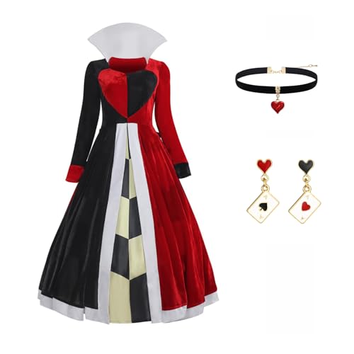 Damen Königin der Herzen Kleid rote Königin Halskette Ohrringe Partyzubehör (USA, Alpha, X-Large, Regular, Regular, Rot) von Yolata