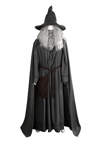 Yolata Gandalf Kostüm für Erwachsene, Herren, Herr Ringe, grauer Zauberer-Kostüm, Robe, Umhang mit Gürtel (komplettes Set, XXL), Größe XXL von Yolata