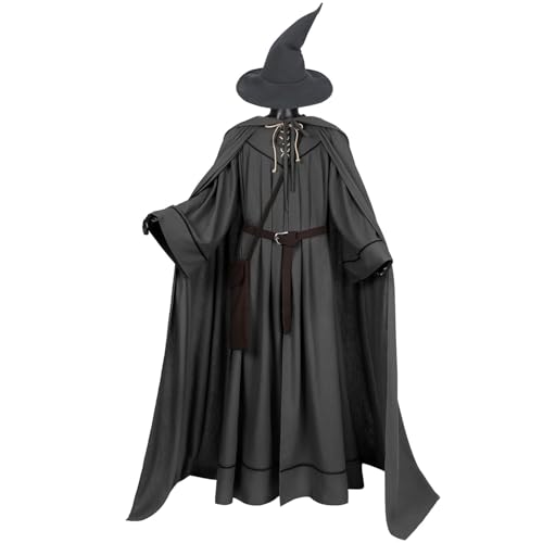 Yolata Zauberer-Kostüm für Herren, grauer Zauberer, Umhang, Hut, Gürteltasche, Halloween, Cosplay-Anzug, GRAU, XS Yolata Zauberer-Kostüm für Herren, grauer Zauberer, Umhang, Hut, Gürteltasche, Halloween, Cosplay-Anzug, GRAU, XS von Yolata