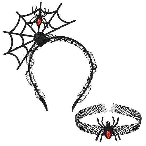 Halloween Spinnen Netz Haarreifen Stirnband Schwarz Spitze Spinne Choker Setr Horror Hexe Spinne Haarschmuck Kragen Damen Cosplay Maskerade Karneval Kostüm Zubehör von Yolev