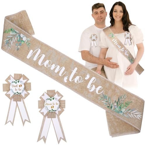 Mommy to Be Schärpe Baby Shower Party Set mit Mom to Be Daddy to Be Abzeichen Babyparty Deko Leinen Schärpen Sackleinengürtel für Werdende Mütter Schwangere Geschenk Party Dekoration Mommy to Be Schärpe Baby Shower Party Set mit Mom to Be Daddy to Be Abzeichen Babyparty Deko Leinen Schärpen Sackleinengürtel für Werdende Mütter Schwangere Geschenk Party Dekoration von Yolev