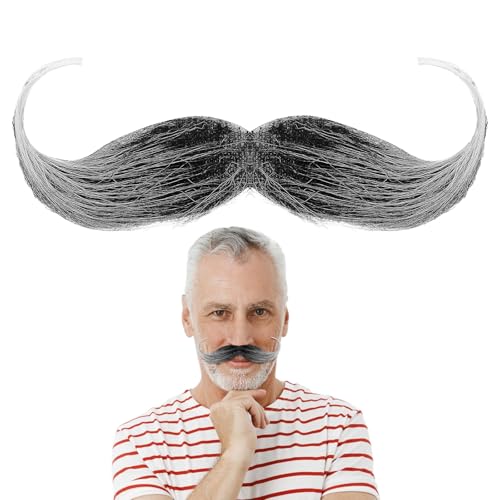 Yolev Schnurrbart zum Ankleben Gefälschte Bärte Falscher Bart Party-Künstlicher Bart Weihnachtsmann Bart Falscher Kostüm Whisker für Weihnachtsfeier (Grau) von Yolev