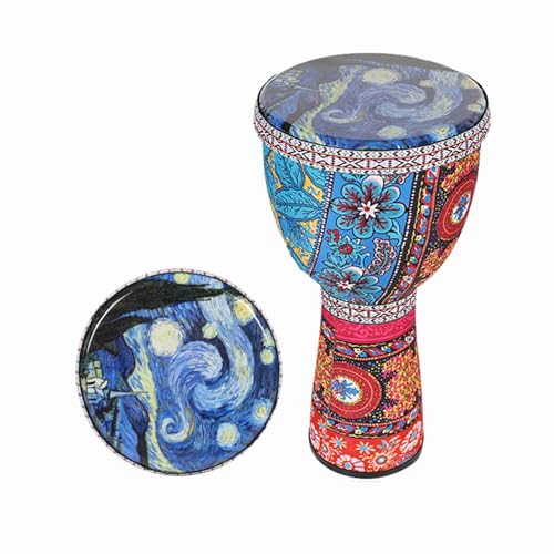 Yolieraart 8 Zoll Afrikaner D J E M B E Drum, Leichtes Carbonfaser -PVC -Körper mit Ziegenlederkopf und farbenfrohes Kunstmuster, Keine Tuning -Handtrommel für Erwachsene Kinder (2) von YolieraArt
