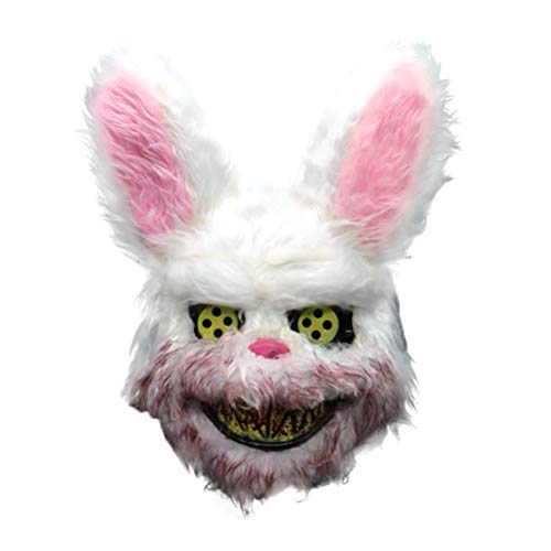Yolluu Blutige Hasenmaske, Halloween-Gruselmaske, Plüsch-Hasenmaske, langlebig, realistische blutige Simulation, Kaninchen-Kopfbedeckung, Performance-Requisite für Halloween-Maskeraden von Yolluu