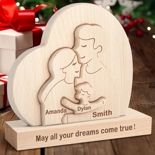 Personalisiertes Holzkunstpuzzle der Familie Mitglied mit 1-8 Namen, Benutzerdefinierter Holz Familie Mitglied Skulptur Jigsaw Ornament Geschenk für Weihnachts Jubiläum Muttervatertag Vatertag von Yolnkos