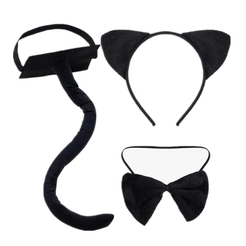Yolyoo 3 Stück Ohren Stirnband Set Schwanz Fliege Tier Set Haarreif Stirnband Katzen Kostüm für Karneval Fasching Halloween Cosplay Partys (Kätzchen Kostüm Set) von Yolyoo