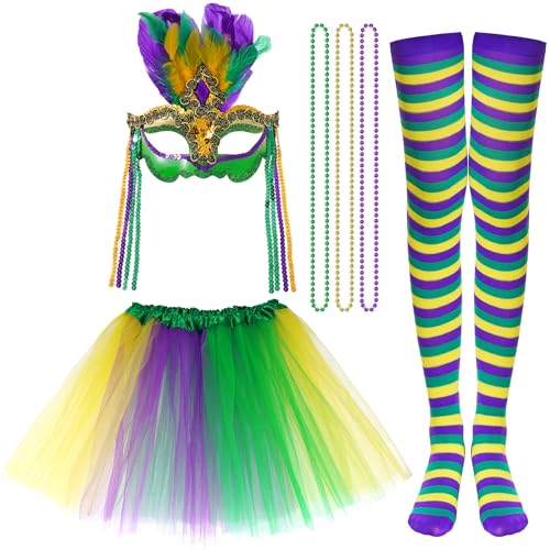 Yolyoo 6-teiliges Karnevalskostüm-Zubehör-Set, Tutu-Rock, Karnevalsmaske, Mardi Gras Perlen, lange Socken für Damen, Party, Karneval, Kostüm Yolyoo 6-teiliges Karnevalskostüm-Zubehör-Set, Tutu-Rock, Karnevalsmaske, Mardi Gras Perlen, lange Socken für Damen, Party, Karneval, Kostüm von Yolyoo