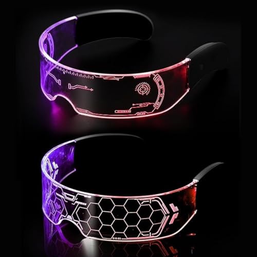 Yomaido Cyberpunk-Brillen, LED-Visierbrillen für futuristische Partys, 7 Farben, LED-beleuchtete Brille, leuchtende Neonbrillen für Festival, Bar, Club, Party, (Futuristisch und Waben), 2 Stück Yomaido Cyberpunk-Brillen, LED-Visierbrillen für futuristische Partys, 7 Farben, LED-beleuchtete Brille, leuchtende Neonbrillen für Festival, Bar, Club, Party, (Futuristisch und Waben), 2 Stück von Yomaido