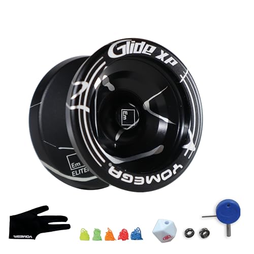 Yomega Glide™ XP – Pro Level Aluminum Metal Yoyo for Advance Players – Wing Shaped, C Size Ball Bearing Yoyo with Adjustable Responsive/Nonresponsive Play + 3 Month Warranty (Black Silver) von Yomega