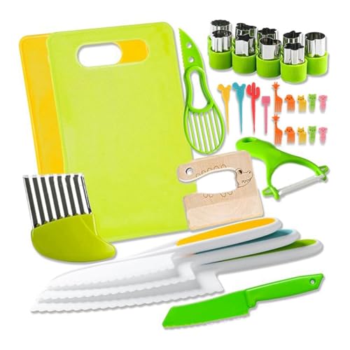 Yominerr Kinderküchenmesser-Set - Safe, Messer Aus und Kunststoff, Schneidebrett, Y-Förmiger Schäler, Knetemesser, Obstgabel. von Yominerr