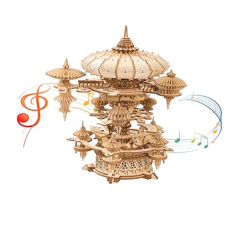 Yomkeg 3D-Holzpuzzles Sky City-Mechanische Spieluhr für Erwachsene, mechanische Spieluhr mit Wickelmechanismus, DIY-Hobbys, Geschenke für Festivals von Yomkeg