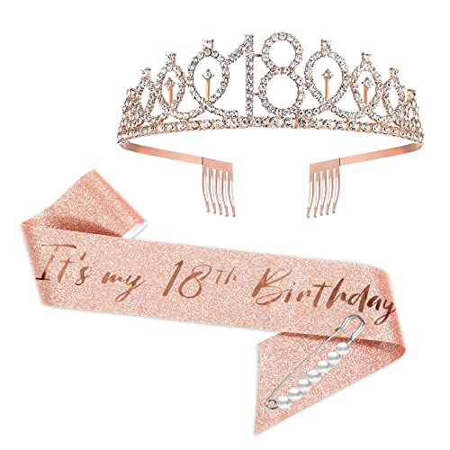 YongHang 18. Geburtstag mädchen Deko Schärpe und Tiara Rose Gold 18 Geburtstag Geschenke Krone für Birthday Girl Party Dekorationen YongHang 18. Geburtstag mädchen Deko Schärpe und Tiara Rose Gold 18 Geburtstag Geschenke Krone für Birthday Girl Party Dekorationen von YongHang