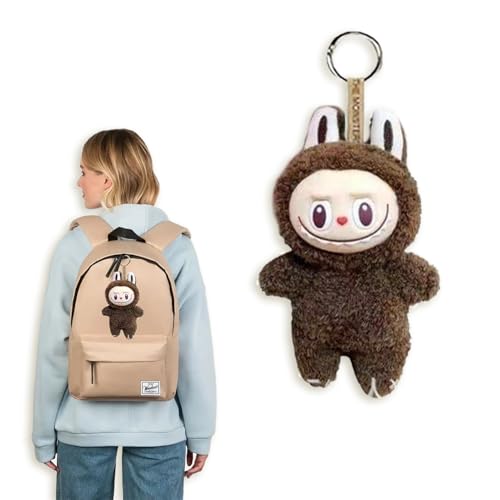 YongSral Labubu Monster Keychain, Labubu Plush Keychain, Labubu Plüsch Schlüsselanhänger, Labubu Kuscheltier, Labubu Plüsch Anhänger, Labubu Plush Doll, Geschenke für Jungen und Mädchen(braun) von YongSral