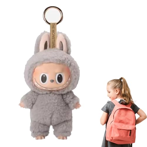 YongSral Labubu Popmart Monster Keychain, Plush Keychain, Plüsch Schlüsselanhänger, Kuscheltier, Plüsch Anhänger, Labubu Plush Doll, Geschenke für Jungen und Mädchen (grau) von YongSral
