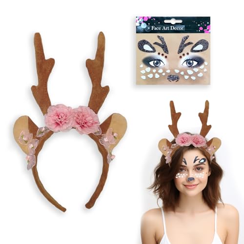 YongSral Rentier Haarreif, Reh Geweih Haarreif Damen mit Gesichtsaufkleber, Rentier Geweih Stirnband, Rentier Haarreif Weihnachten, Elchgeweih Haarreif, Hirschgeweih Kaarreif für Kinder Erwachsene YongSral Rentier Haarreif, Reh Geweih Haarreif Damen mit Gesichtsaufkleber, Rentier Geweih Stirnband, Rentier Haarreif Weihnachten, Elchgeweih Haarreif, Hirschgeweih Kaarreif für Kinder Erwachsene von YongSral