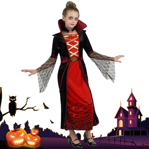 YongSral Vampir Kostüm für Kinder Mädchen, Halloween Verkleidung (M 8-10 Jahre) von YongSral