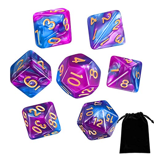 Polyedrische Würfel,7 Stück Doppel-Farben Tisch Spiel Würfel DND Würfel für Dungeons und Dragons MTG RPG DND mit Schwarzem Beutel von Toolo