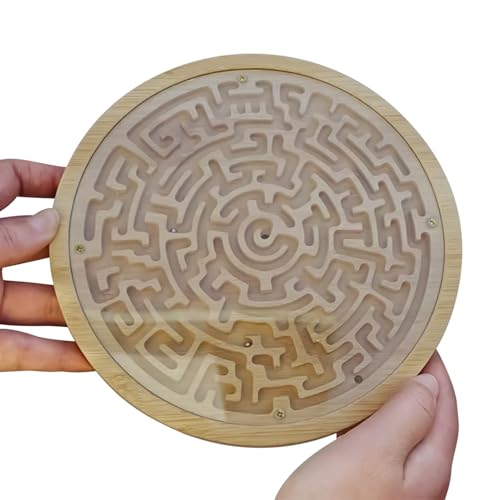 Yongmcxhhj Labyrinth Spiel | Holz Labyrinth Bretter Für Kinder,Mit 2 Metall Kugeln Runde Brett Für Reisen Partys Klassenraum Familie Jugendliche Kinder Erwachsene von Yongmcxhhj