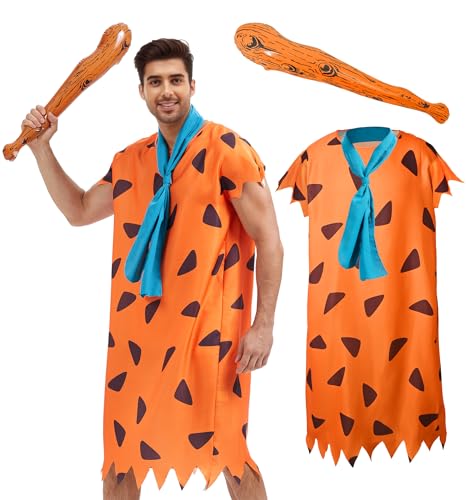 Yonroik Höhlenmenscher-Kostüm für Herren mit aufblasbarem Höhlenmensch-Schläger und Krawatte, Halloween, Cosplay, Cartoon-Maskerade-Set (X-Large) von Yonroik