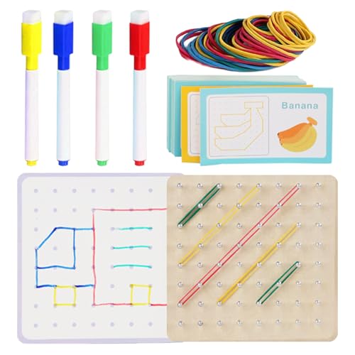 Yonuaret Geoboard aus Holz,Puzzle-Brett für Kinder - Hölzerne Geoboards mit Gummibändern, Lernspielzeug Geschenk für und Mädchen von Yonuaret