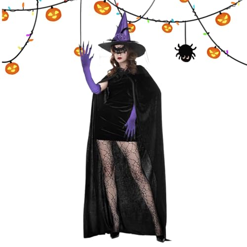 Yonuaret Hexenkostüm Damen,Hexenhut Set | Gothic Handschuhe Hut Spitzenmaske Socken Halloween Fest Rollenspiel von Yonuaret