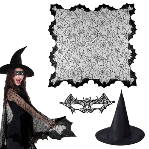 Yonuaret Hexenmantel,3-Teiliges Set Für Hexenkostüm - Halloween Kostüm Für Ferien, Cosplay Requisiten, Festival, Maskerade, Täglichen Gebrauch, Kinder, Reisen, Indoor- Und Outdoor-Einsatz Sowie von Yonuaret