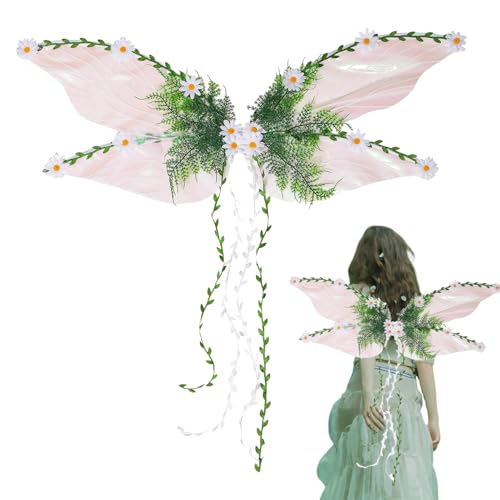 Yonuaret Kinder Elfenflügel - Halloween Schmetterlingsflügel mit 3D-Blumen & Blättern,Feenkostüm Zubehör Für Damen Mädchen Halloween Festival Cosplay Deko von Yonuaret