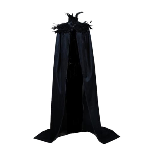 Yoodeet Unisex Gothic Black Witch Velvet Cape Feather Stand Collar Cloak Women Costume Robes Party Costume Extra Long Cape for Men Yoodeet Unisex Gothic Black Witch Velvet Cape Feather Stand Collar Cloak Women Costume Robes Party Costume Extra Long Cape for Men von Yoodeet