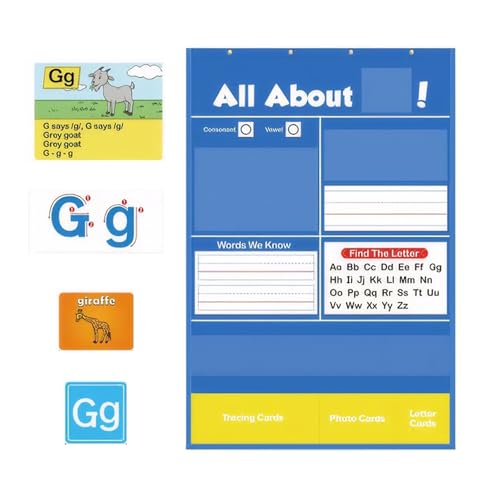 Yooghuge Kids Educational Alphabetic Pocket Chart Mit Hanging Haken Für Kindergarten Mit Buchstaben Und Verfolgung Von Blitzkarten Alphabetische Lerntasche Tabelle von Yooghuge