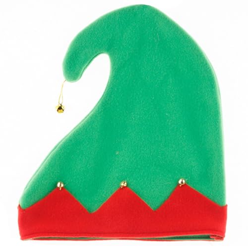 Yooghuge Und grüner Weihnachtselfenhut mit Glocken für Weihnachten, Festival, Party, Neujahr, Elfen-Kostüm, Zubehör, Geschenk, Elfenhüte für Erwachsene von Yooghuge