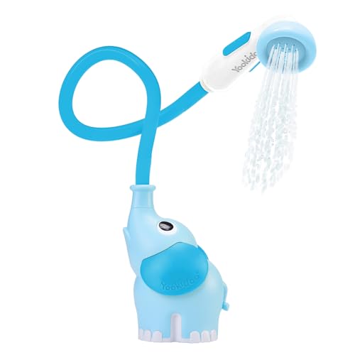 Yookidoo Duschkopf für Baby-Badewanne, Elefanten-Wasserpumpe mit Stammauslauf und Spüler, kontrollieren Sie den Wasserfluss von 2 Knöpfen für maximalen Spaß in Wanne oder Waschbecken für Neugeborene von Yookidoo