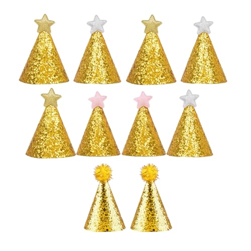 Geburtstagshut für Hunde, 10 Stück Mini-Partyhüte für Stofftiere, bunte Glitzer-Welpen- und Katzenhut mit verstellbarem Riemen für kleine Tiere, Kinder und Plüsch-Teddys (11,5 x 7,5 cm (für Welpen und von Yoolhamy