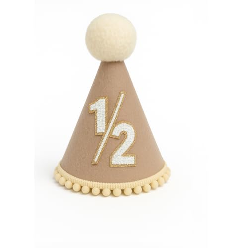 Yoolhamy 1/2 Geburtstag Hut für Baby Jungen Mädchen, handgefertigte Hälfte Geburtstag Hut - Ideal für 6 Monate Meilenstein Feiern, Cake Smash, und Foto Requisiten auf halbem Weg zu einem (Khaki) von Yoolhamy