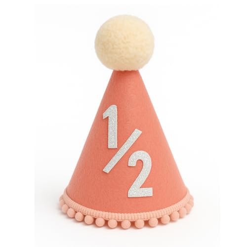 Yoolhamy 1/2 Geburtstag Hut für Baby Jungen Mädchen, handgefertigte Hälfte Geburtstag Hut - Ideal für 6 Monate Meilenstein Feiern, Cake Smash, und Foto Requisiten auf halbem Weg zu einem (Orange) von Yoolhamy