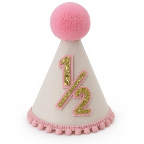 Yoolhamy 1/2 Geburtstag Hut für Baby Jungen Mädchen, handgefertigte Hälfte Geburtstag Hut - Ideal für 6 Monate Meilenstein Feiern, Cake Smash, und Foto Requisiten auf halbem Weg zu einem (Pink) von Yoolhamy