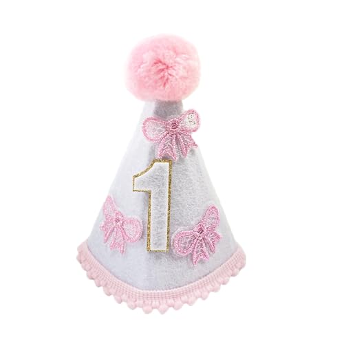 Yoolhamy 1. Geburtstag Hut für Baby Mädchen Jungen - Handgemachte Filzkegel Erste Mütze mit Pom Pom - One Birthday Dekorationen für Cake Smash, Fotoshooting & Party Feiern (Rosa) von Yoolhamy
