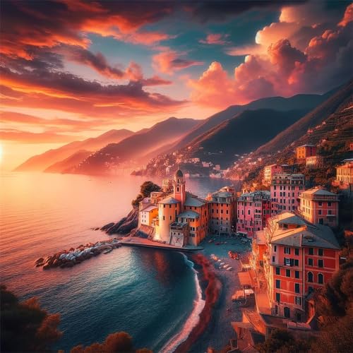 150 Teile Puzzles für Erwachsene,Herausforderndes Rätsel,Pädagogisches Spiel Puzzlespiele für Die Ganze Familie,Dekoration Geschenke Küstenstadtlandschaft von Yoonqun