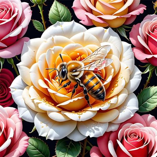 300 Teile Puzzles für Erwachsene,Herausforderndes Rätsel,Pädagogisches Spiel Puzzlespiele für Die Ganze Familie,Dekoration Geschenke Rosenbienenblumen von Yoonqun