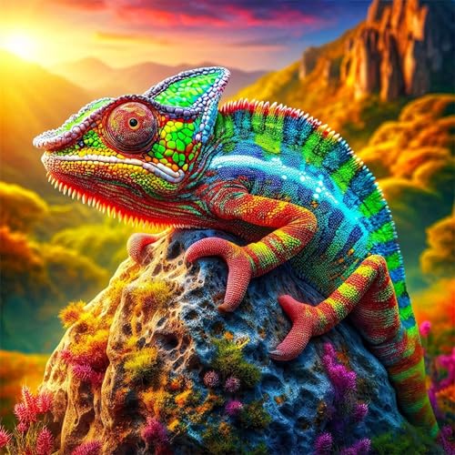 35 Teile Puzzles für Erwachsene,Herausforderndes Rätsel,Pädagogisches Spiel Puzzlespiele für Die Ganze Familie,Dekoration Geschenke Buntes Chamäleontier von Yoonqun