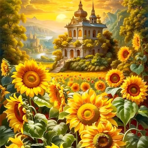 35 Teile Puzzles für Erwachsene,Herausforderndes Rätsel,Pädagogisches Spiel Puzzlespiele für Die Ganze Familie,Dekoration Geschenke Sonnenblumenlandschaftsschloss von Yoonqun