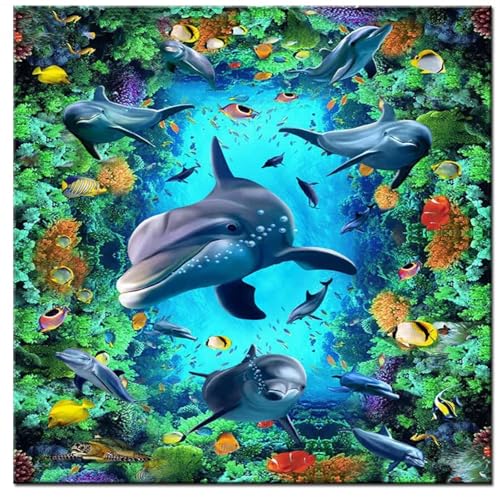 35 Teile Puzzles für Erwachsene,Herausforderndes Rätsel,Pädagogisches Spiel Puzzlespiele für Die Ganze Familie,Dekoration Geschenke Unterwasser-Delfine und Korallen von Yoonqun