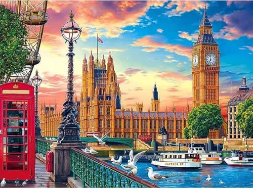 Puzzle 1000 Teile,Puzzles für Erwachsene,Herausforderndes Rätsel,Pädagogisches Spiel Puzzlespiele für Die Ganze Familie,Dekoration Geschenke - Londoner Stadtstraße von Yoonqun