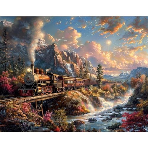 Puzzle 1000 Teile,Puzzles für Erwachsene,Herausforderndes Rätsel,Pädagogisches Spiel Puzzlespiele für Die Ganze Familie,Dekoration Geschenke - Oldtimer-Zug-Landschaft von Yoonqun